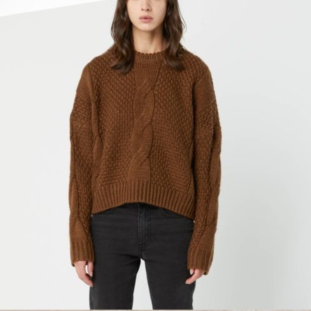 Oak + Fort Brown Wool Blend Thick Knit Sweater